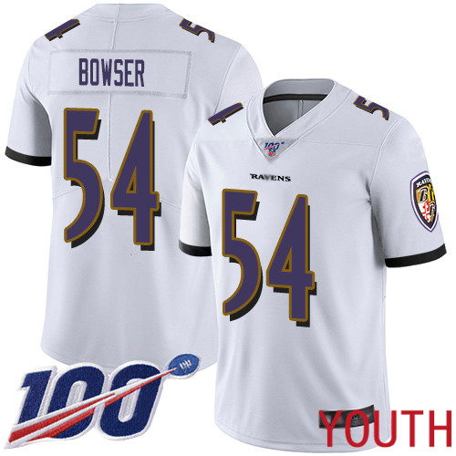 Baltimore Ravens Limited White Youth Tyus Bowser Road Jersey NFL Football #54 100th Season Vapor Untouchable